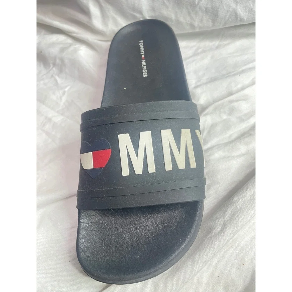 Tommy Hilfiger Men's Black Logo Slides Sandals Size 8